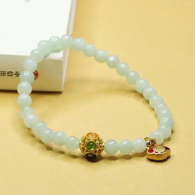 Jadeite Pearl Bracelet with Gold Pendant - Image 5