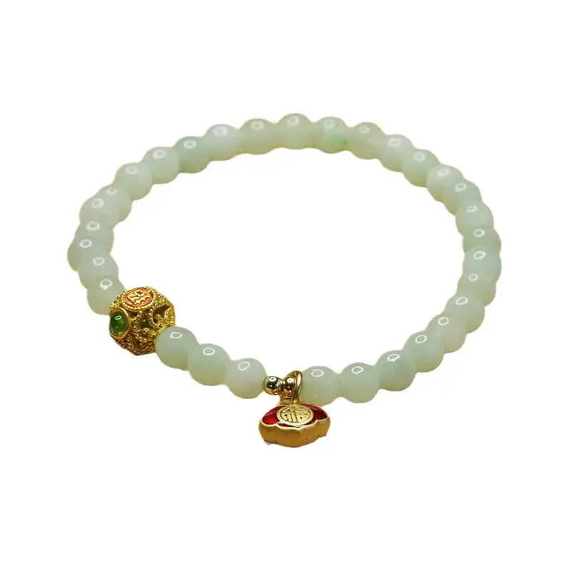 Jadeite Pearl Bracelet with Gold Pendant - Image 6