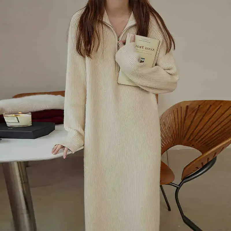 Black Long Knitted Sweater Dress for Women Korean Style - Image 5