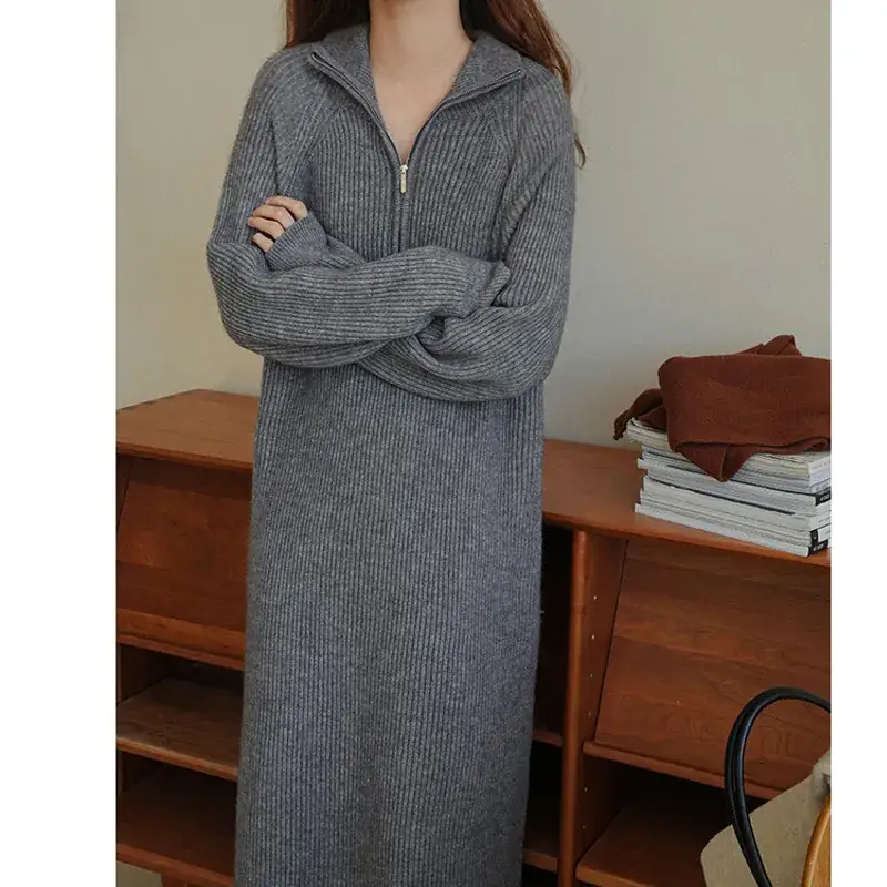 Black Long Knitted Sweater Dress for Women Korean Style - Image 7