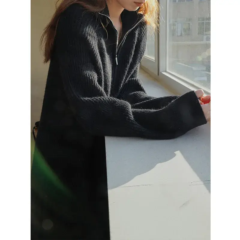 Black Long Knitted Sweater Dress for Women Korean Style - Image 8
