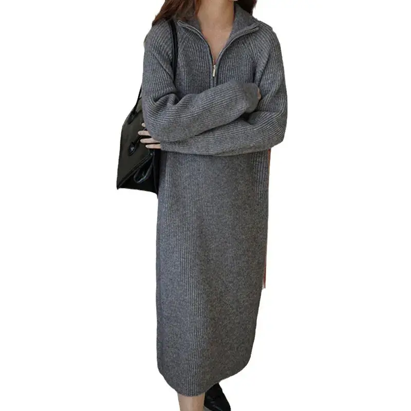 Black Long Knitted Sweater Dress for Women Korean Style - Image 9