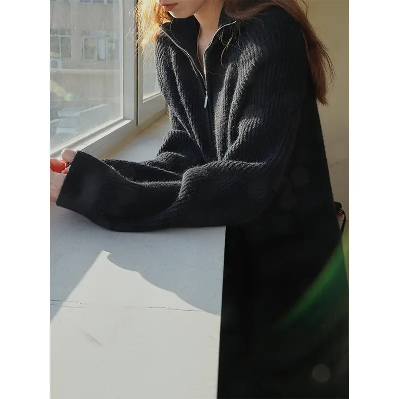 Black Long Knitted Sweater Dress for Women Korean Style - Image 4