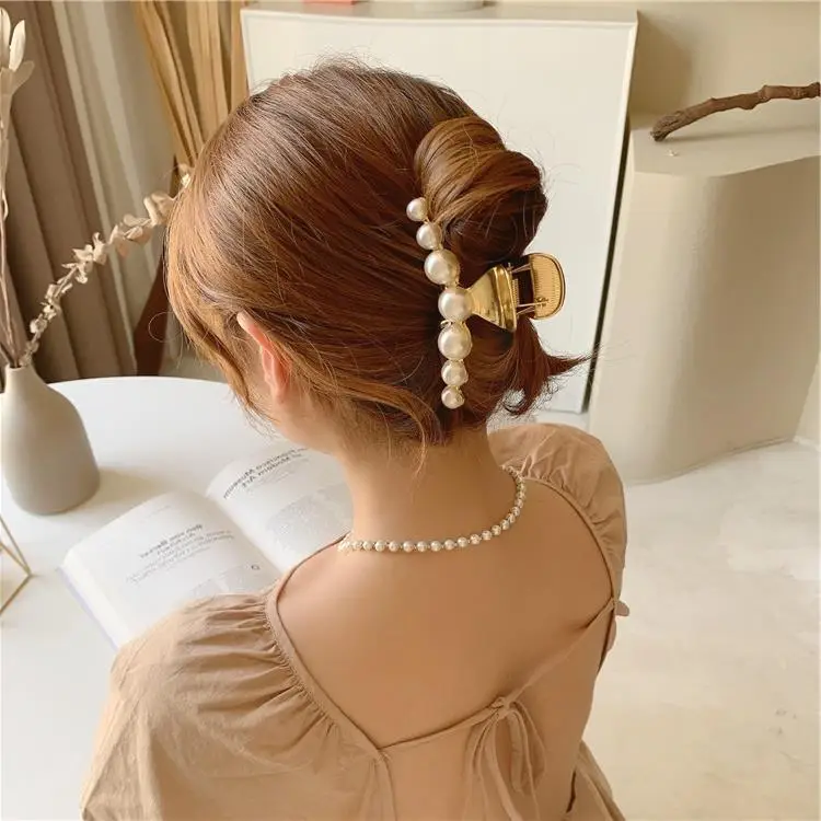 Gold Pearl Hairpin for Women Large Clip — feature 12