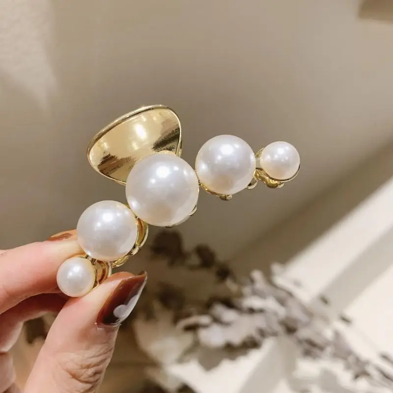 Gold Pearl Hairpin for Women Large Clip