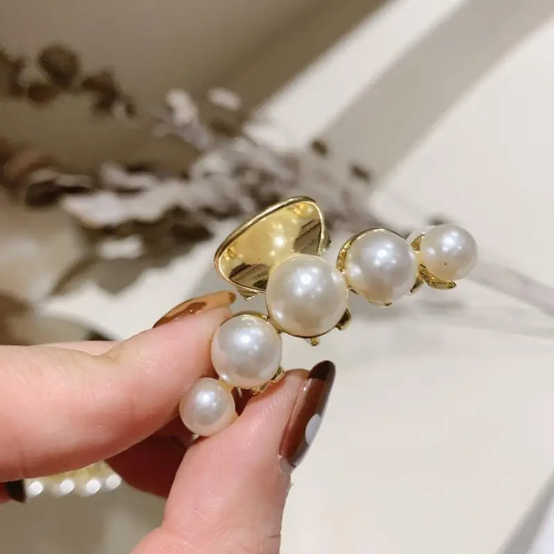 Gold Pearl Hairpin for Women Large Clip