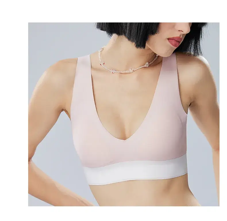 Contrast Color Seamless Underwear Small Chest Wide Shoulder Strap — feature 18