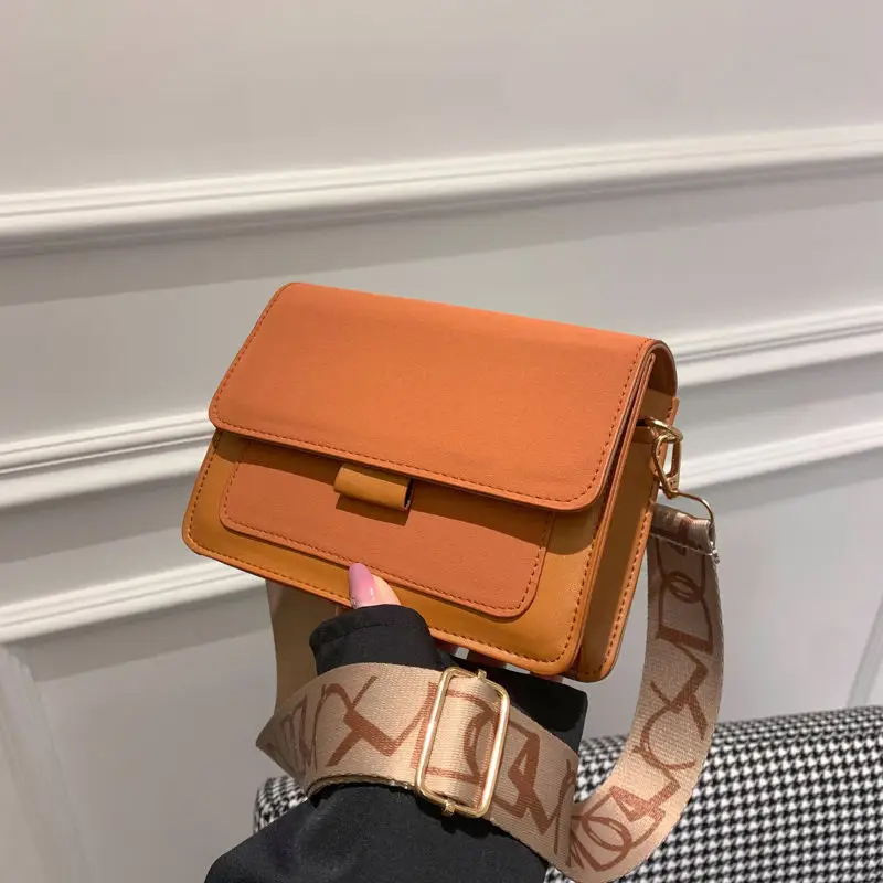 Women Crossbody Bag Brown Leather Retro Wide Strap 2026
