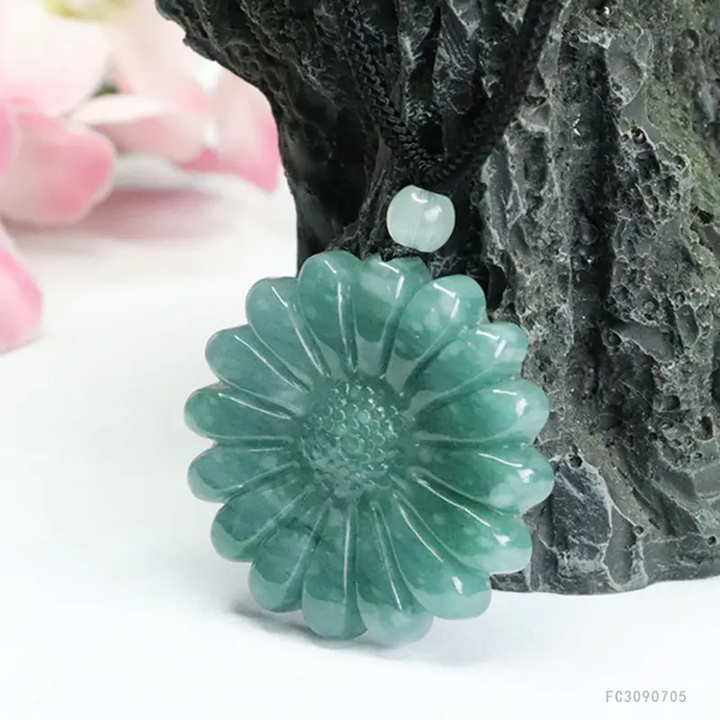 Blue Water Sunflower Jade Pendant Necklace Wholesale Dropshipping
