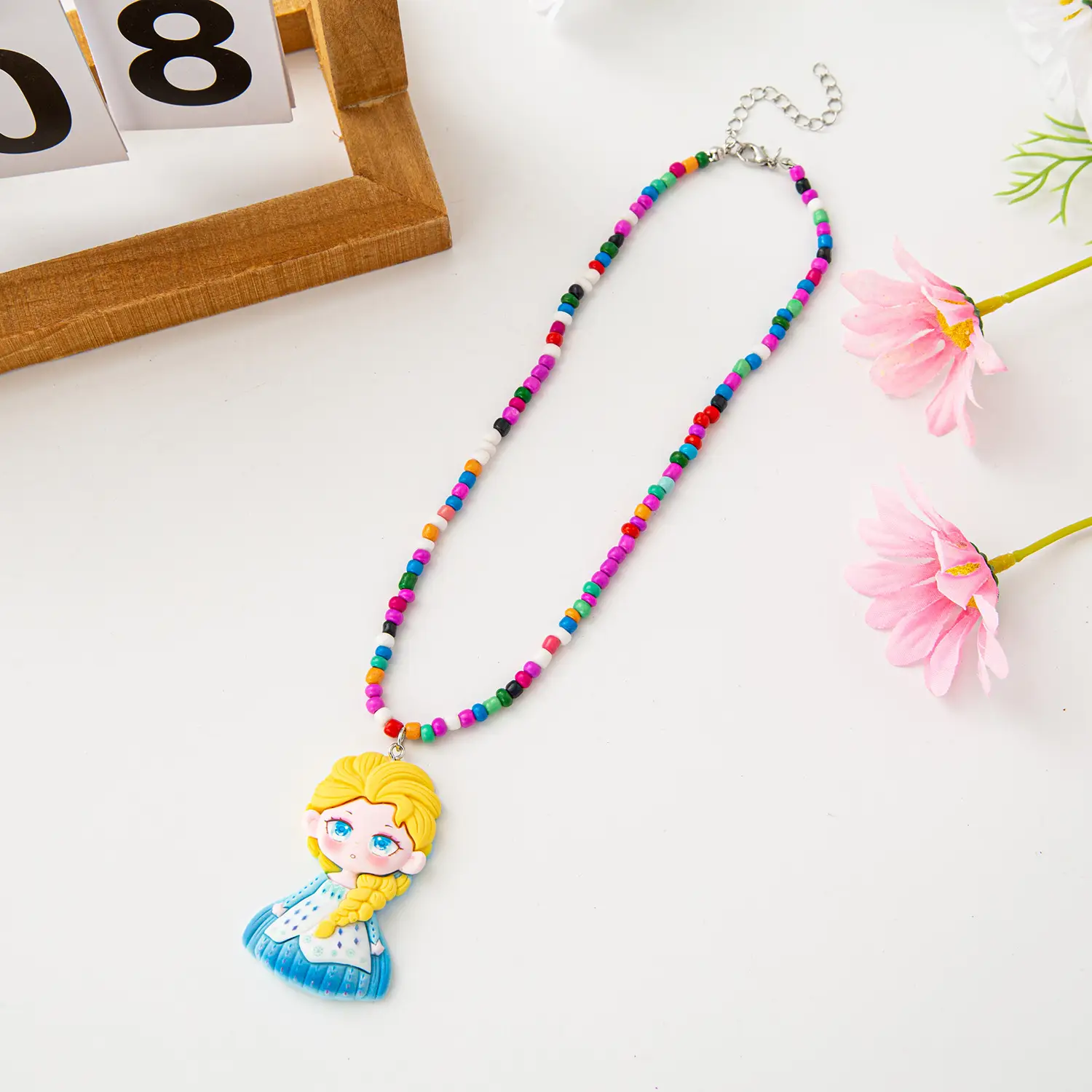 Children's Cartoon Necklace with Rice Beads & Doll Pendant - Image 4