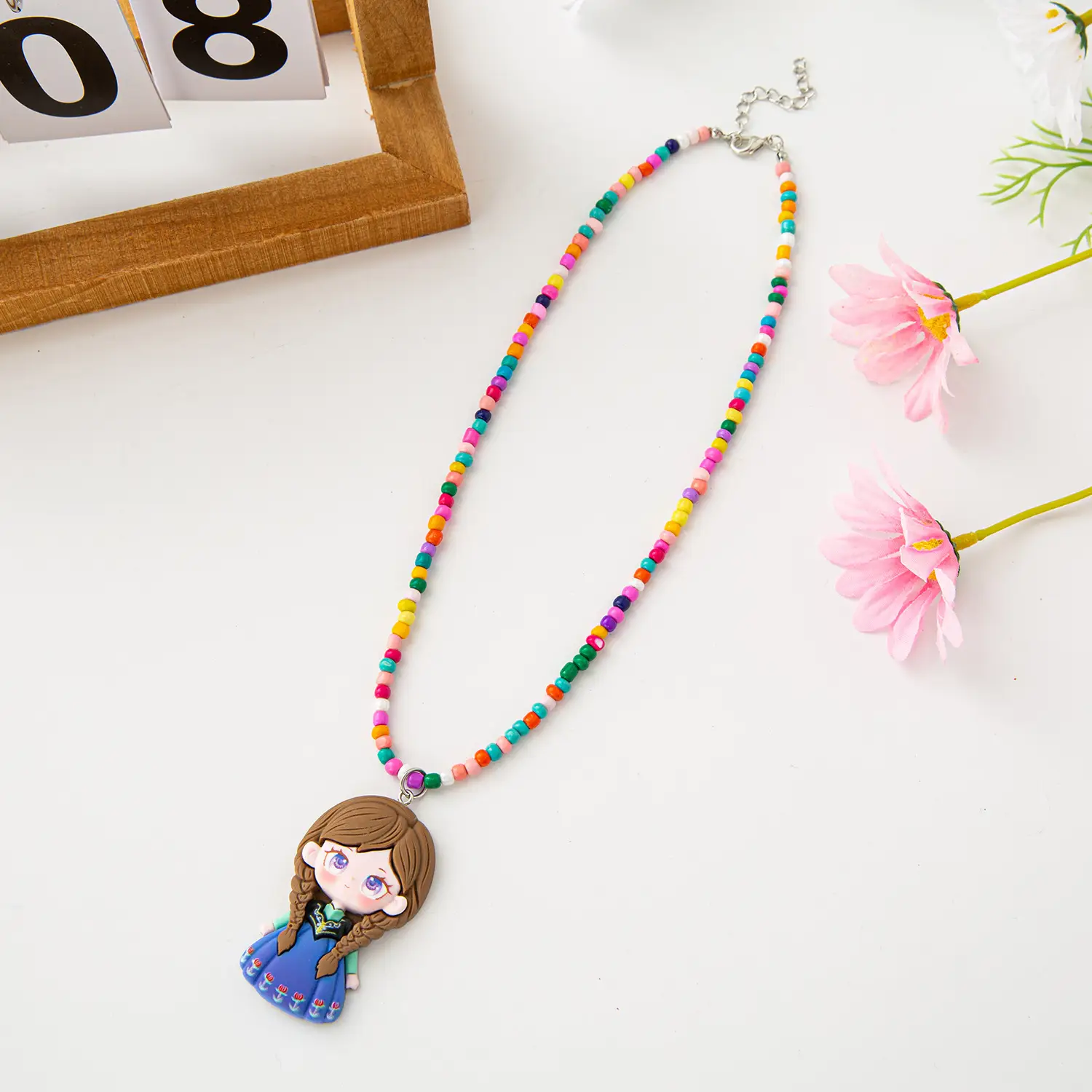 Children's Cartoon Necklace with Rice Beads & Doll Pendant - Image 3