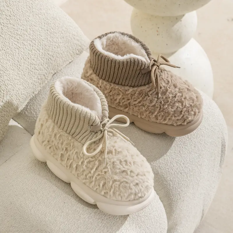 High-Top Cotton Slippers for Women with Thick Soles, Plush Lining for Warmth, Waterproof Cotton Shoes for Men, Suitable for Outdoor Wear, Couple Style, Thickened and Height-Increasing - Image 5