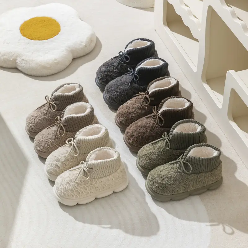 High-Top Cotton Slippers for Women with Thick Soles, Plush Lining for Warmth, Waterproof Cotton Shoes for Men, Suitable for Outdoor Wear, Couple Style, Thickened and Height-Increasing - Image 6