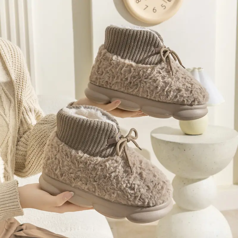 High-Top Cotton Slippers for Women with Thick Soles, Plush Lining for Warmth, Waterproof Cotton Shoes for Men, Suitable for Outdoor Wear, Couple Style, Thickened and Height-Increasing - Image 7