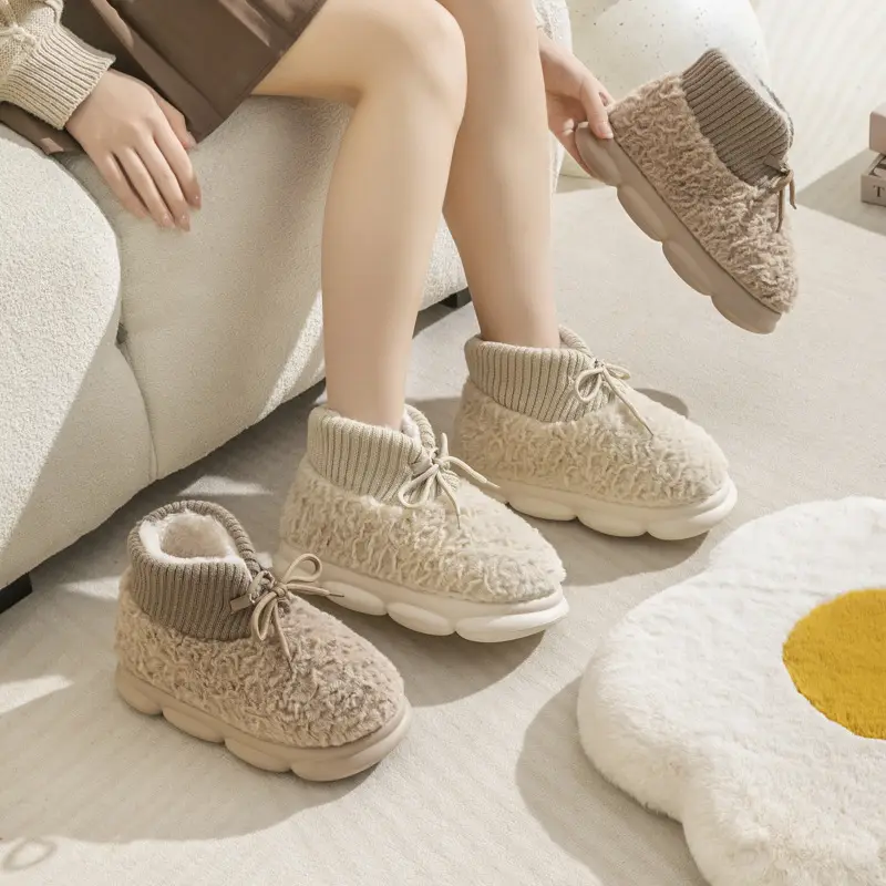 High-Top Cotton Slippers for Women with Thick Soles, Plush Lining for Warmth, Waterproof Cotton Shoes for Men, Suitable for Outdoor Wear, Couple Style, Thickened and Height-Increasing - Image 8