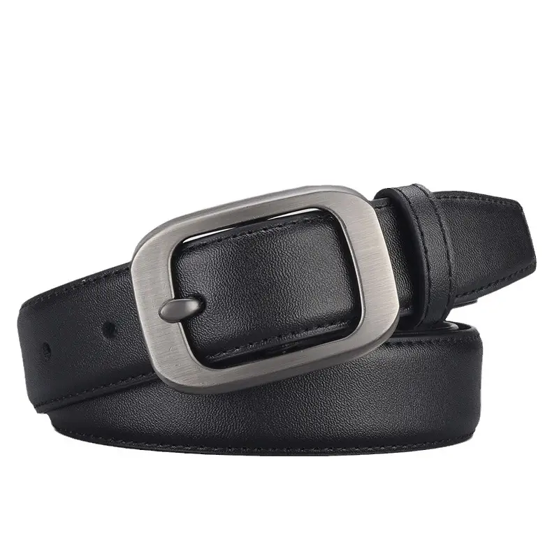 Women's Beige Leather Belt with Silver Buckle