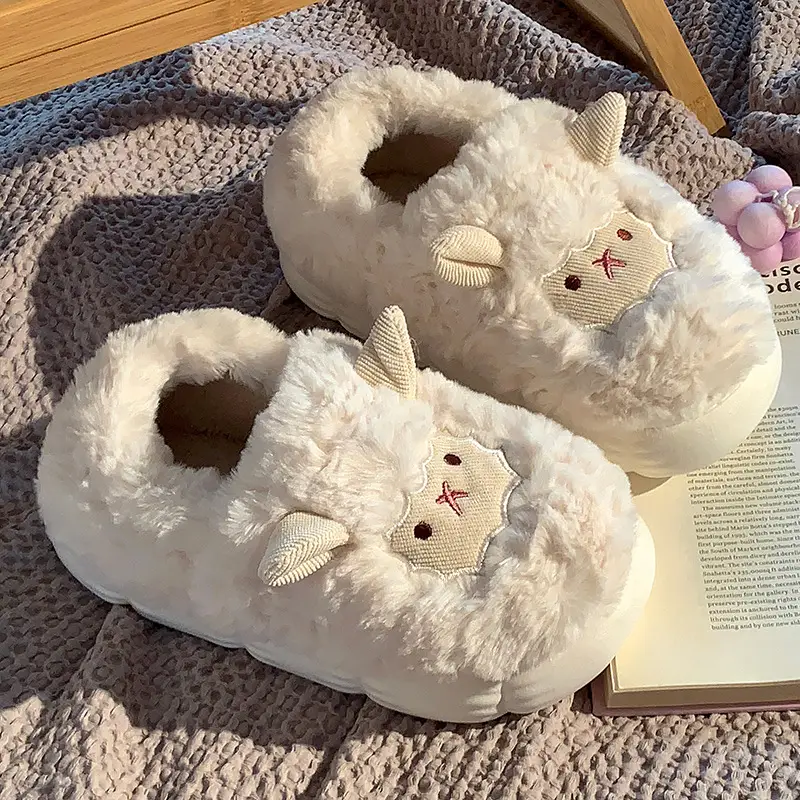 Cute Sheep Fluffy Slippers for Women Pink Winter - Image 9