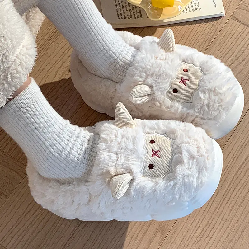 Cute Sheep Fluffy Slippers for Women Pink Winter - Image 10