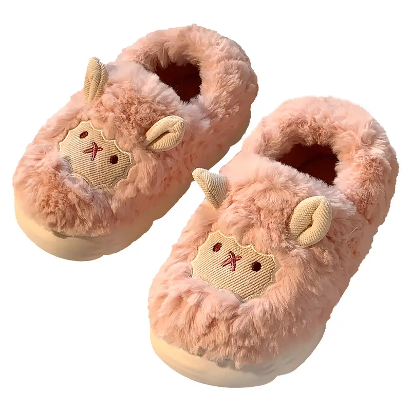 Cute Sheep Fluffy Slippers for Women Pink Winter - Image 11