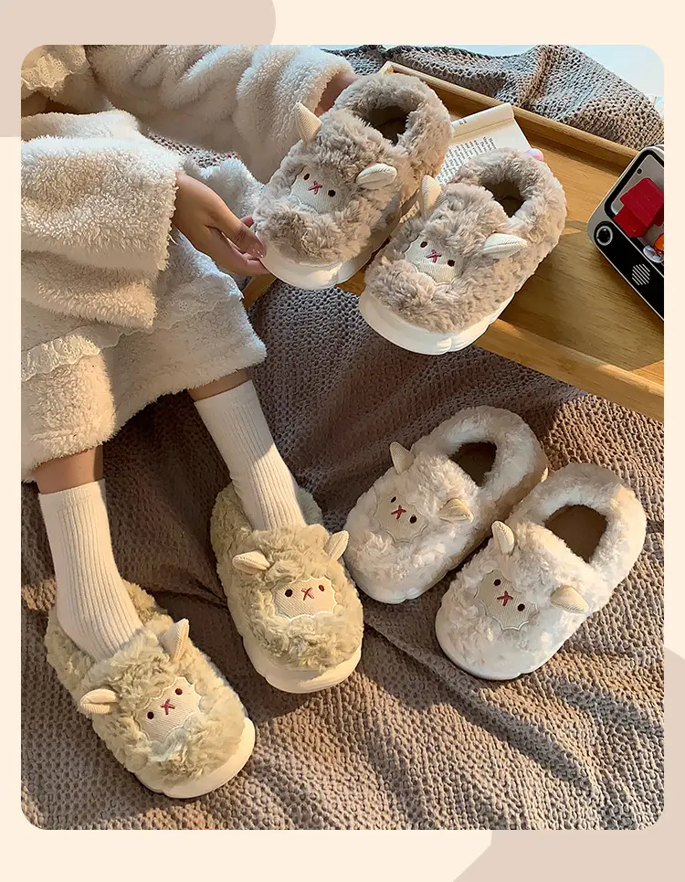 Cute Sheep Fluffy Slippers for Women Pink Winter — feature 10