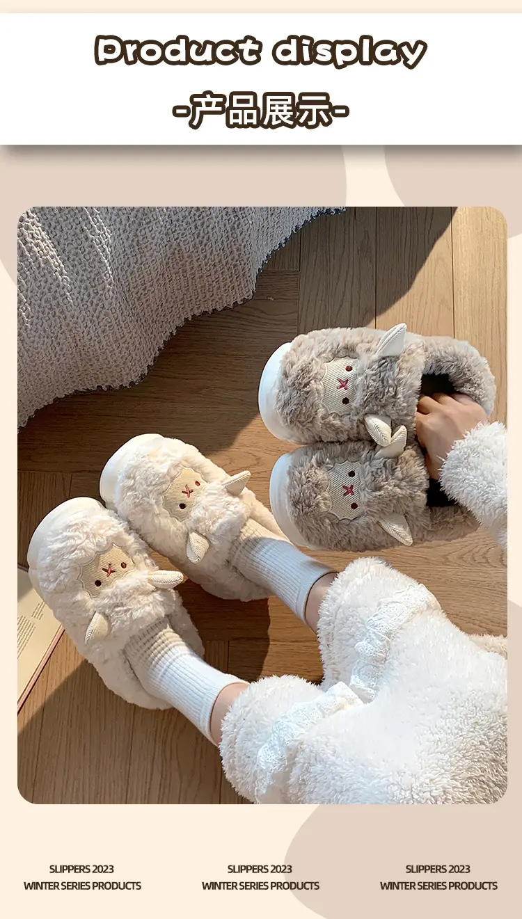Cute Sheep Fluffy Slippers for Women Pink Winter — feature 8