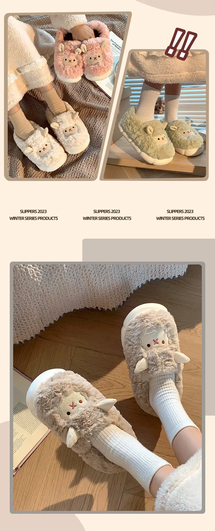 Cute Sheep Fluffy Slippers for Women Pink Winter — feature 9