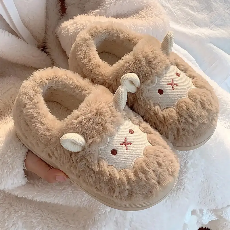 Cute little sheep cotton slippers ladies autumn and winter 2024 new bag heel moon shoes non-slip fluffy slippers ins - Image 10