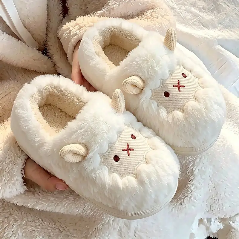 Cute little sheep cotton slippers ladies autumn and winter 2024 new bag heel moon shoes non-slip fluffy slippers ins - Image 11