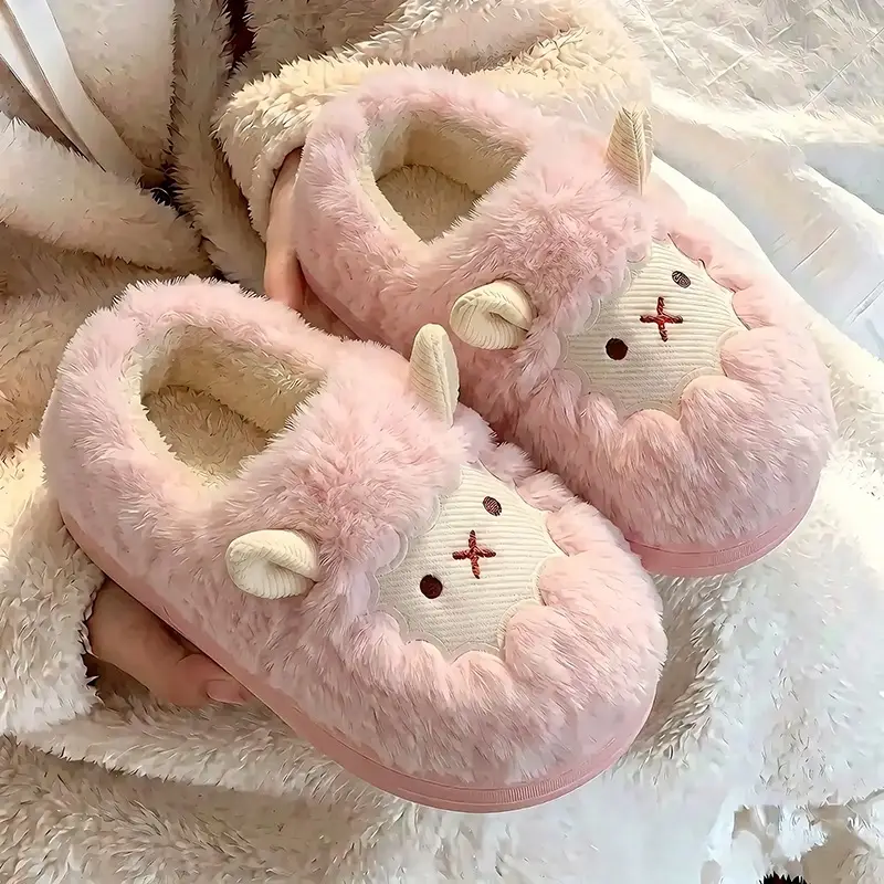 Cute little sheep cotton slippers ladies autumn and winter 2024 new bag heel moon shoes non-slip fluffy slippers ins - Image 12