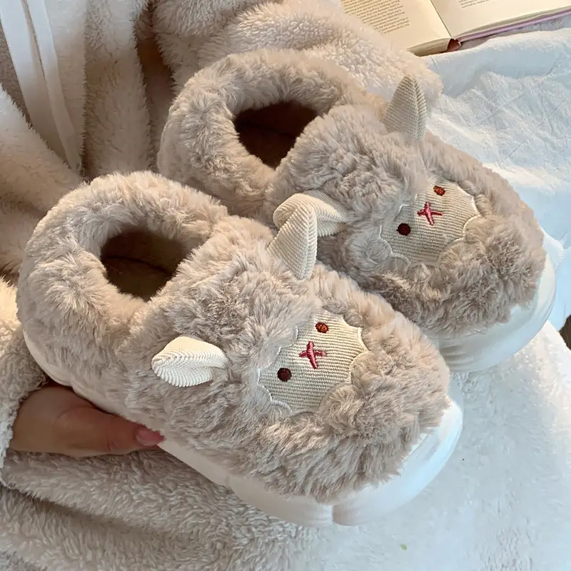 Cute Sheep Fluffy Slippers for Women Pink Winter - Image 4