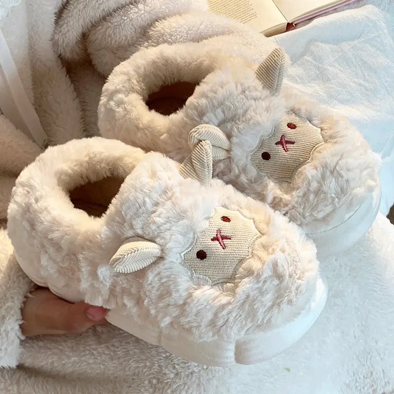 Cute Sheep Fluffy Slippers for Women Pink Winter - Image 5