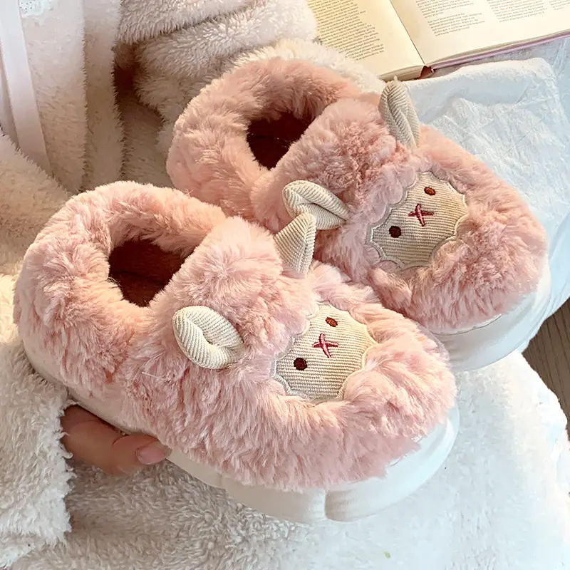 Cute Sheep Fluffy Slippers for Women Pink Winter - Image 6