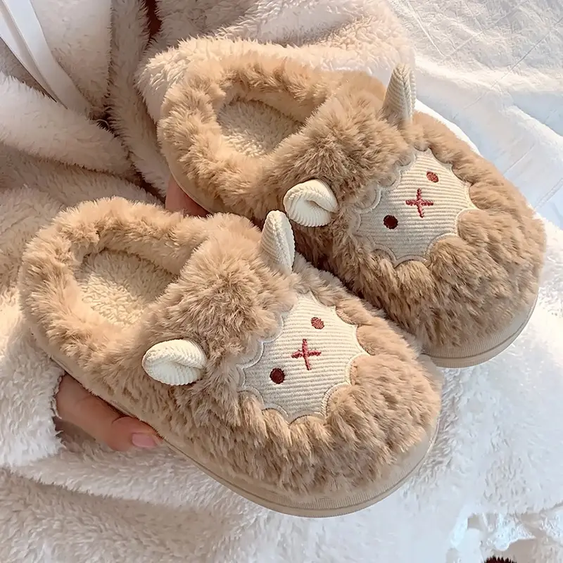 Cute little sheep cotton slippers ladies autumn and winter 2024 new bag heel moon shoes non-slip fluffy slippers ins - Image 7