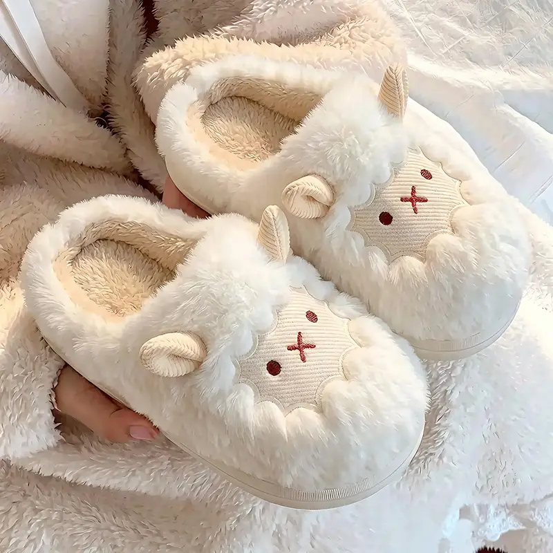 Cute little sheep cotton slippers ladies autumn and winter 2024 new bag heel moon shoes non-slip fluffy slippers ins - Image 8