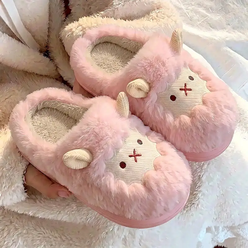 Cute little sheep cotton slippers ladies autumn and winter 2024 new bag heel moon shoes non-slip fluffy slippers ins - Image 9