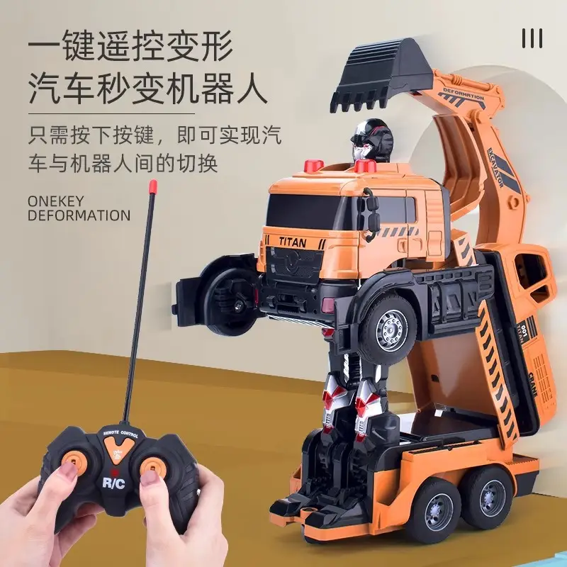 Cross-Border Remote Control Car Engineering Vehicle Transforming Robot Model Children's Toy Boy Electric Excavator Fire Truck