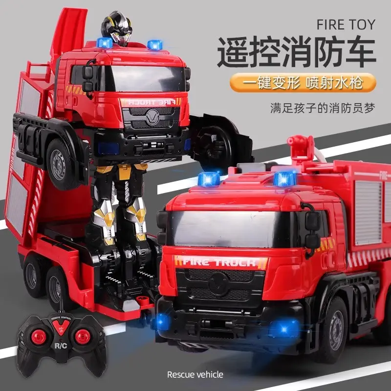 Cross-Border Remote Control Car Engineering Vehicle Transforming Robot Model Children's Toy Boy Electric Excavator Fire Truck