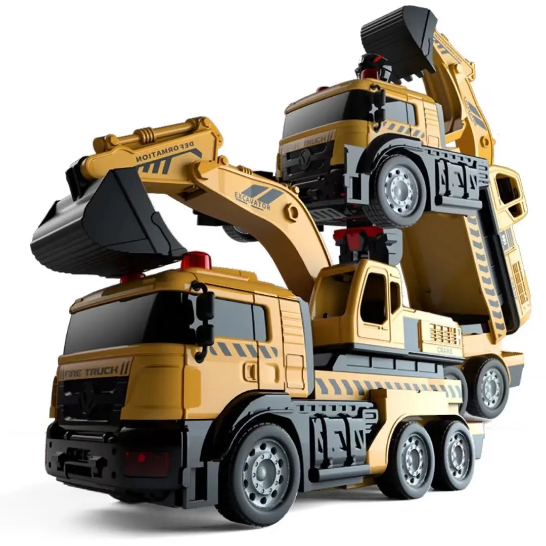 Cross-Border Remote Control Car Engineering Vehicle Transforming Robot Model Children's Toy Boy Electric Excavator Fire Truck