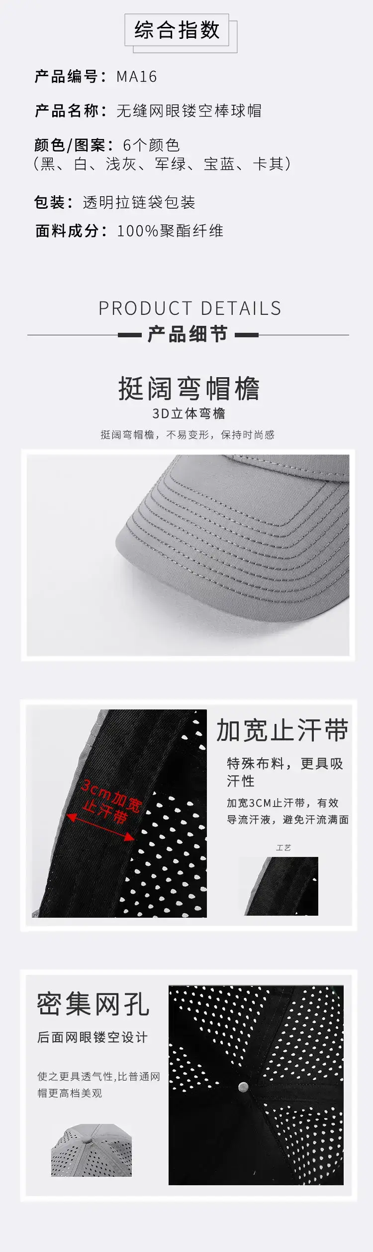 Gray Mesh Baseball Cap with Venting — feature 4