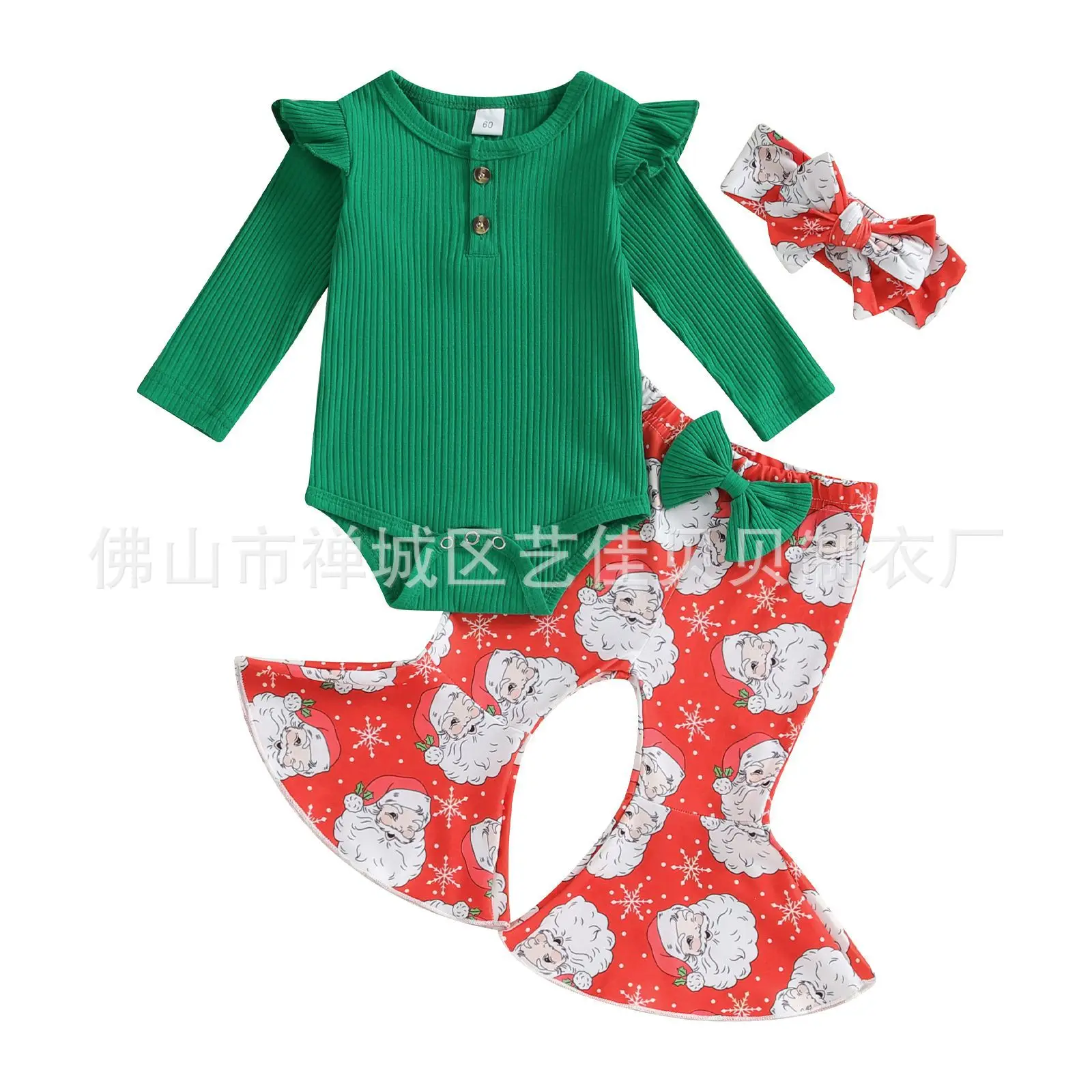 Women Red Long Sleeve Romper with Printed Flared Pants & Headdress - Image 7