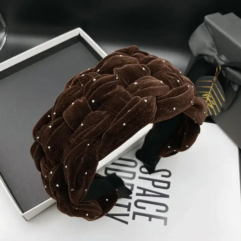 Black Beaded Wide Brim Hair Hoop for Women - Image 5