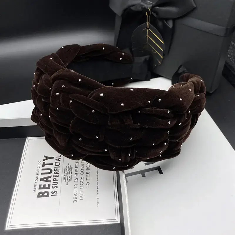 Black Beaded Wide Brim Hair Hoop for Women - Image 6
