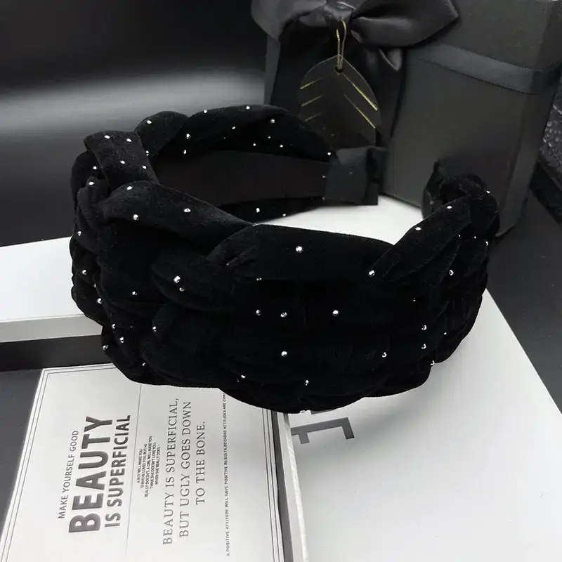 Black Beaded Wide Brim Hair Hoop for Women — feature 2