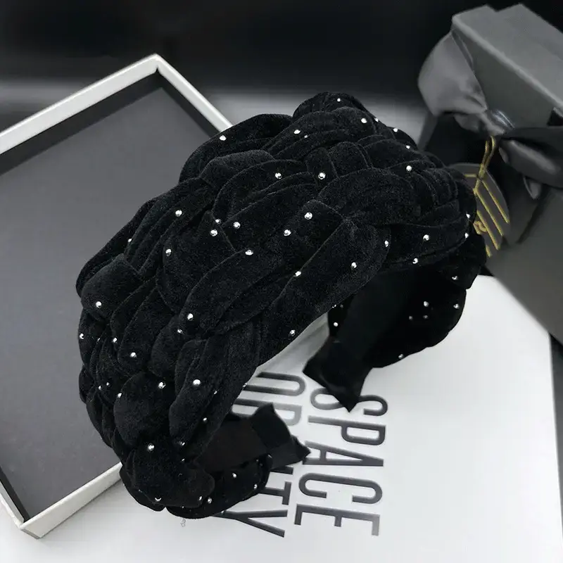 Black Beaded Wide Brim Hair Hoop for Women — feature 6