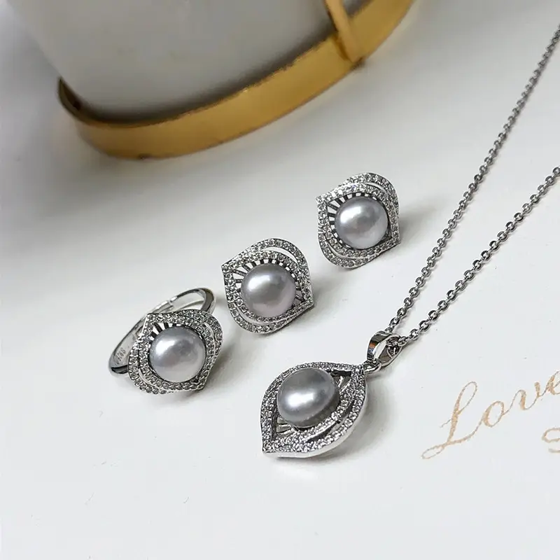 Pearl Necklace Earrings Ring Set for Women - Image 4