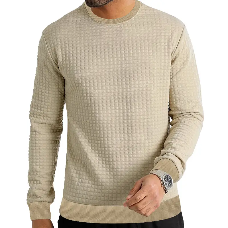 Men's Long Sleeve Waffle Knit T-Shirt Beige — feature 41