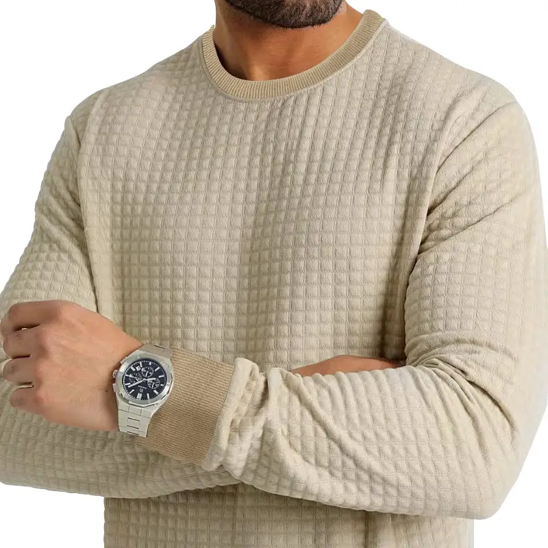 Men's Long Sleeve Waffle Knit T-Shirt Beige — feature 43