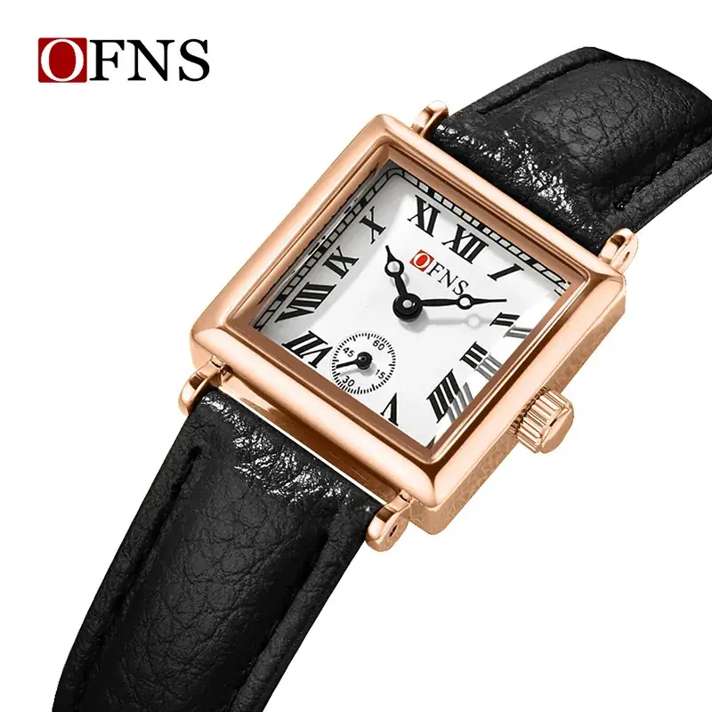 OFNS Women's Quartz Watch Square Dial Brown Leather Band - Image 10