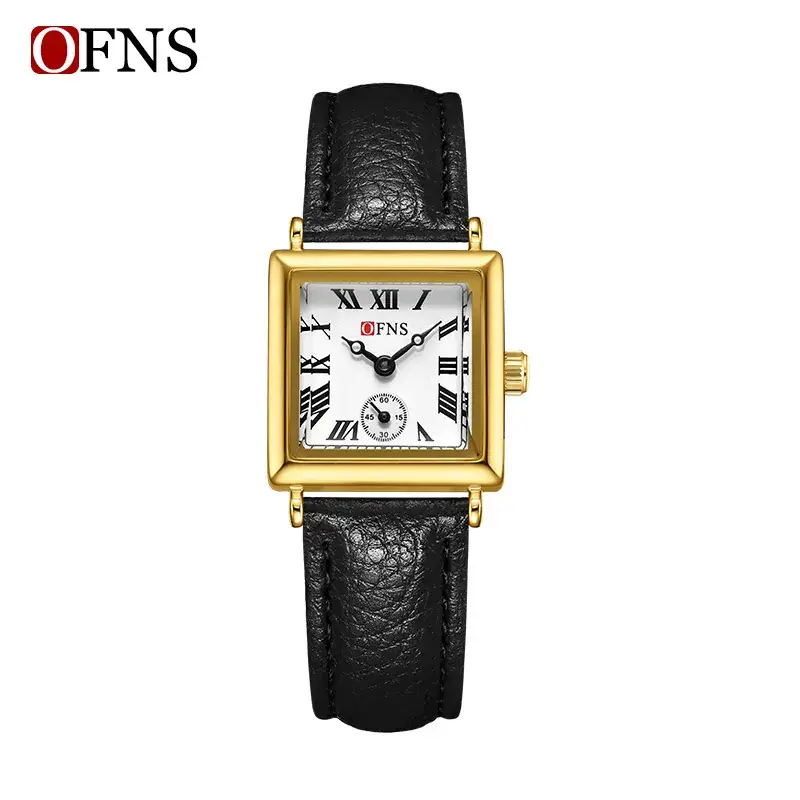 OFNS Women's Quartz Watch Square Dial Brown Leather Band - Image 2
