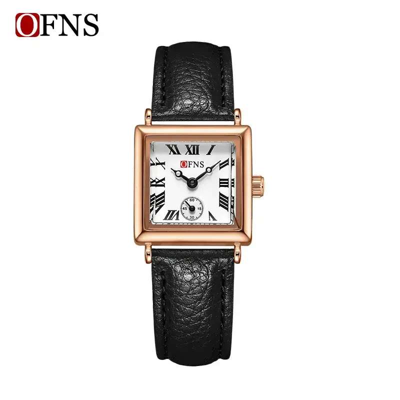 OFNS Women's Quartz Watch Square Dial Brown Leather Band - Image 4